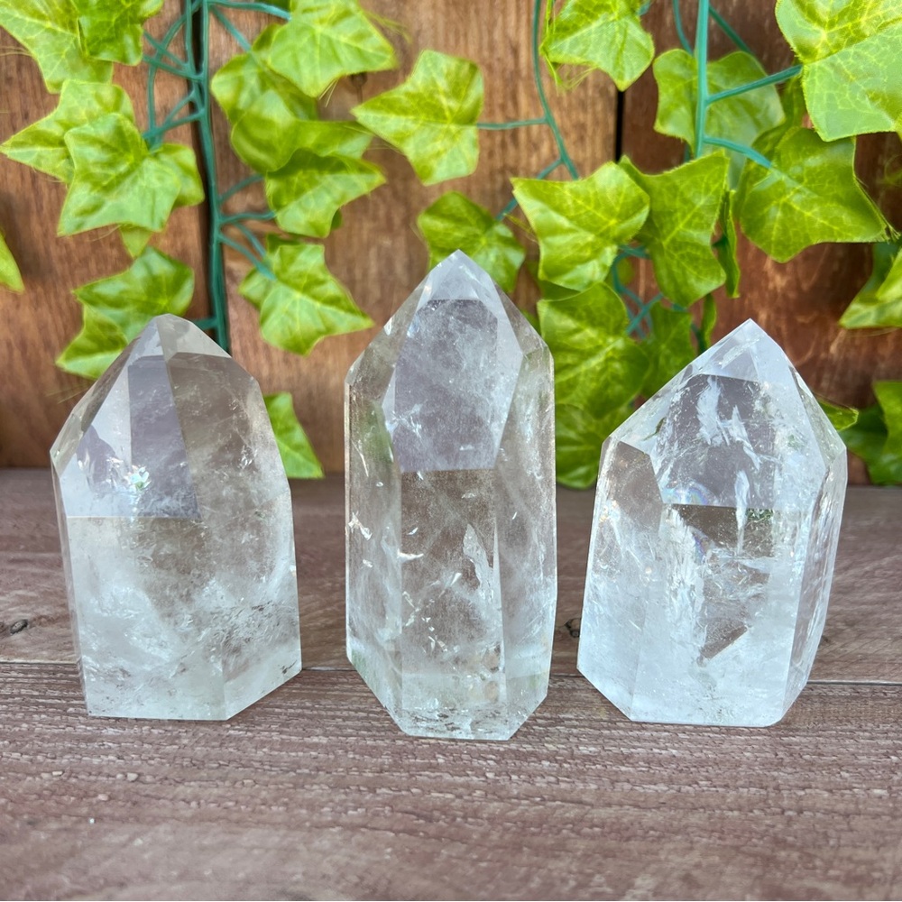 3 Piece Polished Clear Quartz Crystal Points Lot - Wholesale Crystal Towers